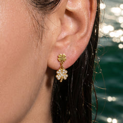 Clover-Motif Stainless Steel Drop Earrings