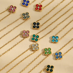 Color Four-Petal Cubic Zirconia Necklace and Earrings