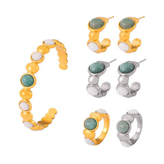 Natural Stone & Metal-Bead Ring or Earrings