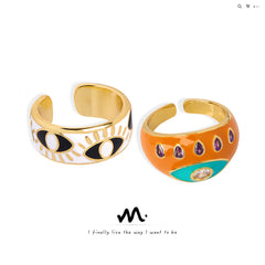 Gold-Tone Enamel Eye Open Ring