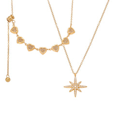 Sparkling Heart Y Necklace or Star Pendant Necklace