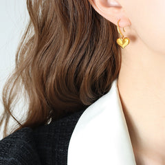 Gold-Tone Sculptural Heart Drop Earrings