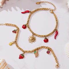 18K Gold-Plated Sun and Chili Charm Bead Bracelet