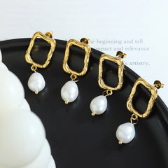 18K Gold-Plated Geometric Pearl-Look Drop Earrings