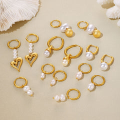 Pearl-Accent Stainless Steel Hoop & Drop Earrings