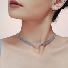 Colorful Cubic Zirconia Mesh Necklace & Bracelet
