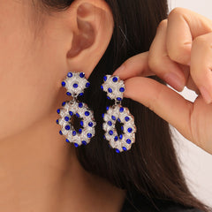 Textured Circular Stone-Accent Drop Earrings