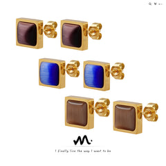 Square Color-Stone Stud Earrings
