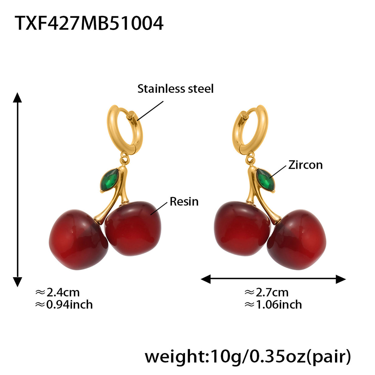 18K Gold-Plated Cherry Necklace or Earrings