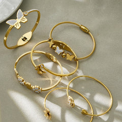 Floral & Butterfly Stainless Steel Bangle Bracelets