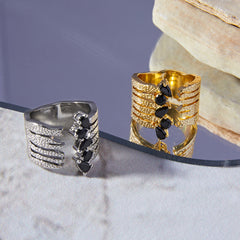 Black Stone-Accent Multi-Row Copper Open Ring