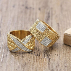 18K Gold-Plated Textured Stone Statement Ring
