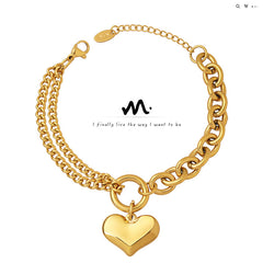 18K Gold-Plated & Silver-Tone Heart Link Bracelet