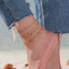 Layered Chain & Stone Charm Anklets