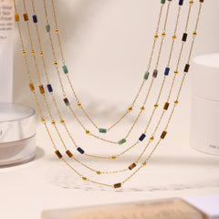 Natural Stone Rectangle Bead Necklace