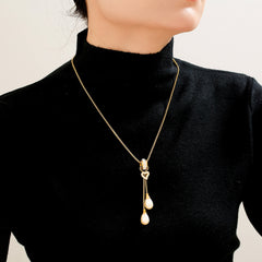 Heart Toggle Faux Pearl Drop Necklace or Flat Chain
