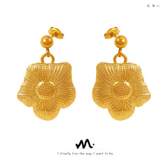 18K Gold-Plated Textured Flower Drop Earrings