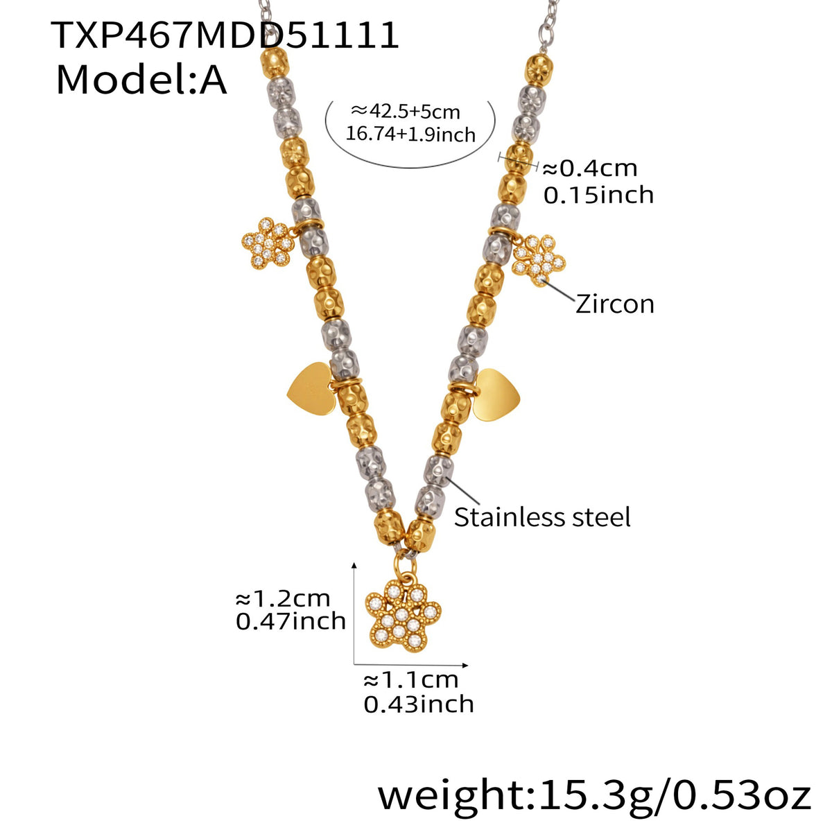 Two-Tone Clover Charm Necklace or Bracelet