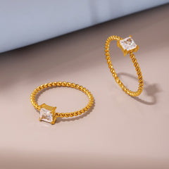 18K Gold-Plated Square Cubic Zirconia Rope Band Ring