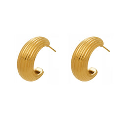18K Gold-Plated Ribbed C-Hoop Earrings