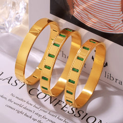18K Gold-Plated Green Glass Station Bangle