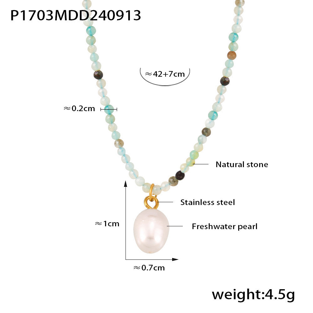 Natural Stone & Freshwater Pearl Pendant Necklace