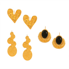 18K Gold-Plated Textured Heart & Agate Earrings