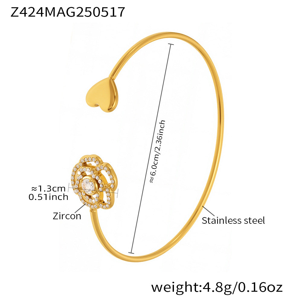 Rose or Bee Cubic Zirconia Open Cuff Bracelet