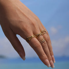 18K Gold-Plated Cubic Zirconia Layered Open Ring