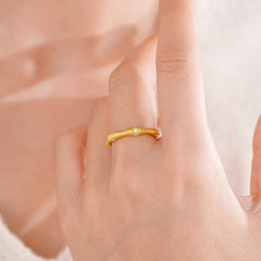 Nicolette Dainty Pavé Bamboo Adjustable Ring