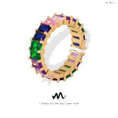Colored Cubic Zirconia Geometric Open Ring