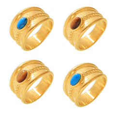 Tiger Eye or Turquoise Textured Ring