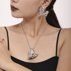 Sculptural Heart Pendant Necklace or Asymmetric Earrings