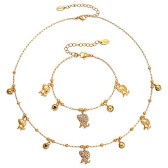 18K Gold-Plated Dog & Bell Charm Necklace or Bracelet