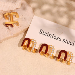 18K Gold-Plated Deep Red Enamel M-Hoop Earrings