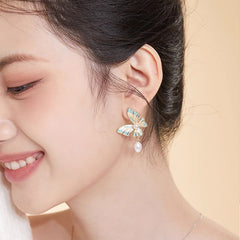 Nicolette Vintage-Inspired Pearl Enamel Butterfly Stud Earrings