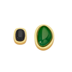 Green & Black Agate Necklace & Asymmetric Stud Earrings