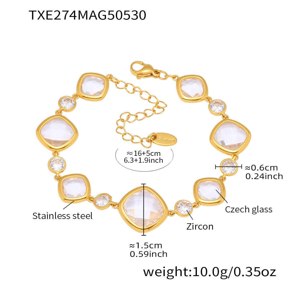 Gold-Tone Faceted Glass Link Bracelet