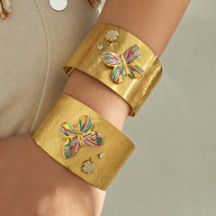 18K Gold-Plated Enamel Butterfly Wide Cuff