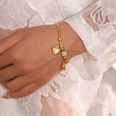 Gold-Tone Heart Charm Snake Chain Bracelet