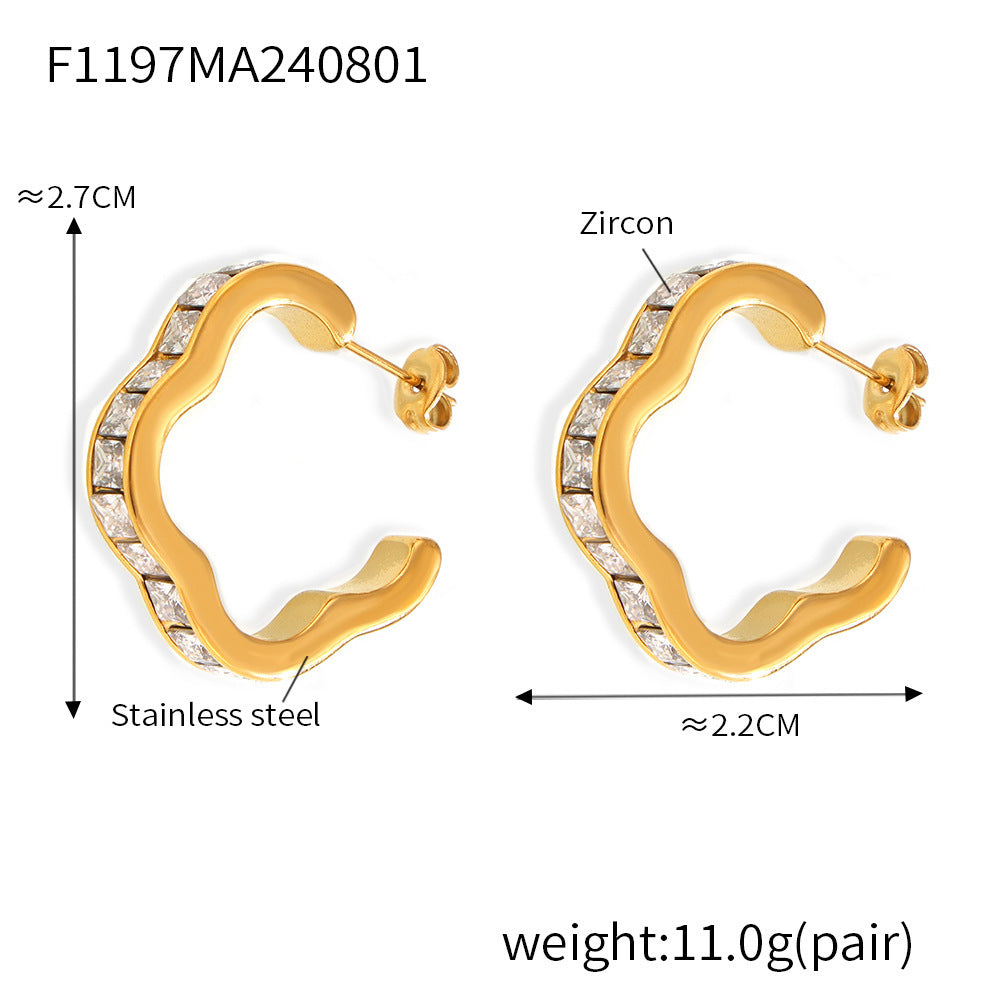 Scalloped Stone-Accent Hoop Earrings