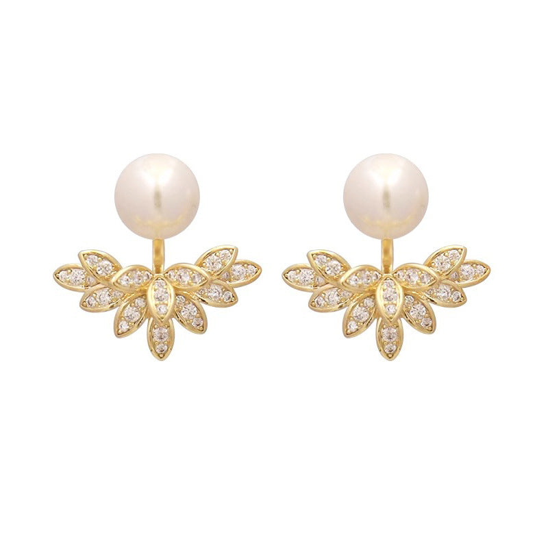 Nadine Vintage-Inspired Pearl Leaf Stud Earrings