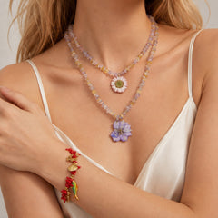 Resin Flower & Crystal Pendant Necklace