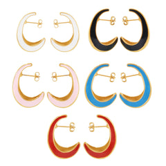 18K Gold-Plated Crescent Enamel Hoop Earrings
