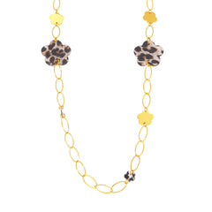 18K Gold-Plated Leopard-Pattern Flower Long Necklace