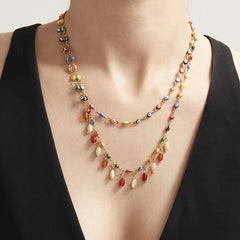 Enamel and Natural Agate Charm Necklace
