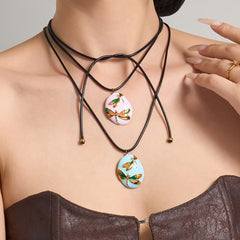18K Gold-Plated Dragonfly Pendant Black Cord Necklace