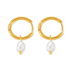 Freshwater Pearl Drop Hoop Earrings