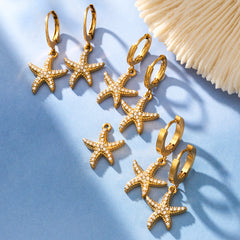 18K Gold-Plated Starfish Drop Hoop Earrings
