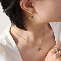 Green Fan Leaf Necklace or Earrings